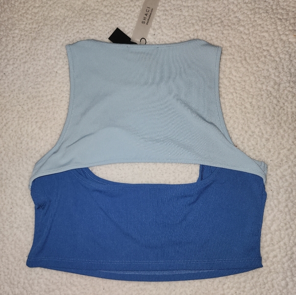 NWT Dolls Kill 2 Tone Blue Show Me Some Clevage Crop Top - Picture 6 of 7